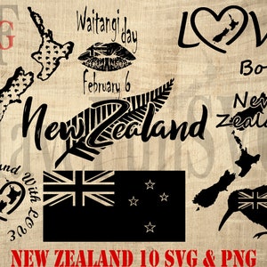 Neuseeland SVG PNG Vektor Digitaler Download Dateien Bundle Shirt Design Cricut Becher Presse Clipart Schneidemaschine Tragetasche Druck Liebe Zuhause Karte