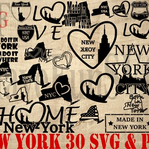 Camisa de la ciudad de Nueva York Diseño del estado Regalo 30 archivos svg png paquete Mapa Contorno NY NYC Descarga digital Clipart Vector Cricut MugPress Plantilla