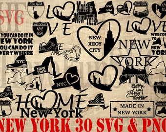 New York City 30 SVG PNG Dateien, Clipart Shirt Design (Digitaler Download)