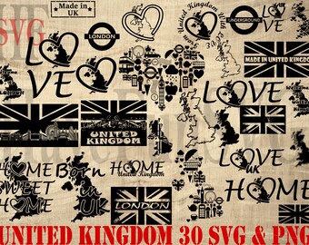 Paquete de archivos SVG y PNG del Reino Unido, gráficos vectoriales (descarga digital)