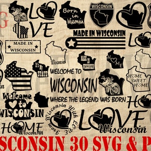 Wisconsin State Shirt Design 30 SVG PNG Vector Digital Download Files Bundle Cricut Mug Press Clipart Cutting cut Map Shape Outline