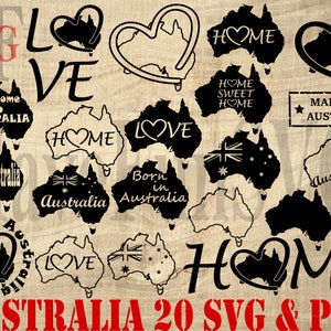 Australia SVG PNG Vector Digital Download Files Bundle Shirt Design Cricut Mug Press Clipart Cutting Machine Tote Bag Print Lasercut Love