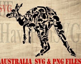 Australia Kangaroo Silhouette SVG PNG: Shirt Design Clipart (Digital Download)
