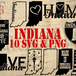 Indiana State USA 10 SVG PNG Instant Download Files Bundle Cricut Cutting Machine Silhouette Laser Cut Design Clipart Shape Bestseller 001