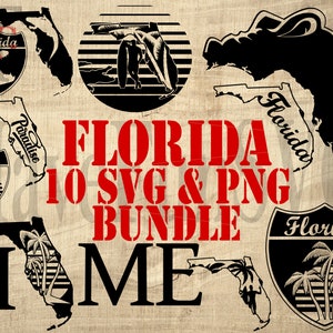 Florida State 10 SVG PNG Dateien Bundle Schneiden Schneidemaschine Cricut Laser Designs Clipart Umrissform T-shirt Süd USA Bestseller Gators 003