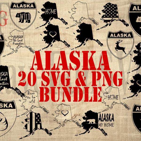 Alaska State SVG PNG Vector Shirt Print Digital Download Files Bundle Cricut Laser Cut Cutting Logo ClipartOutline Shape Silhouettes Design