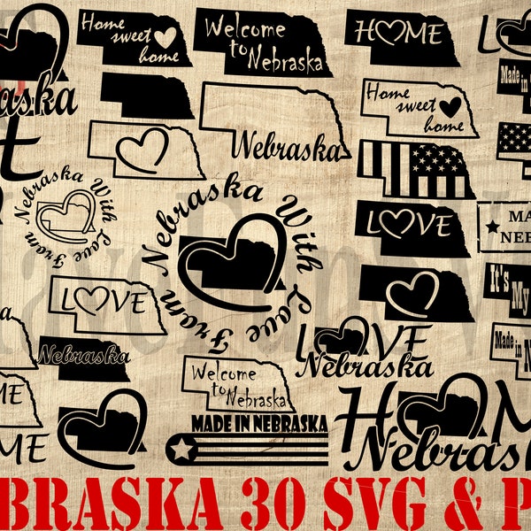 Nebraska 30 SVG PNG Instant Download Digital Files USA State Bundle Cut Cutting Cricut Laser Designs Clipart Outline Map Shape T-shirt 004