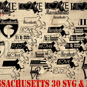 Massachusetts 30 SVG PNG Bundle State USA Instant Download Digital files Outline shape T-shirt Design Vector Cricut clipart Laser Cutting 04