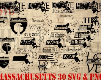 Pacote de arquivos SVG e PNG do estado de Massachusetts: design de camiseta (download digital)