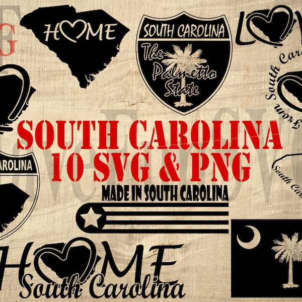 Digital Design Bundle South Carolina State 10 Vector SVG PNG Files Instant Download Cricut Shirt Mug Press Clipart Outline Silhouette Shape