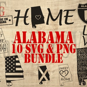 Alabama State SVG PNG téléchargement immédiat fichiers Bundle Cricut découpé au Laser coupe logo Clipart Bundle contour forme Silhouette chemise Design AL