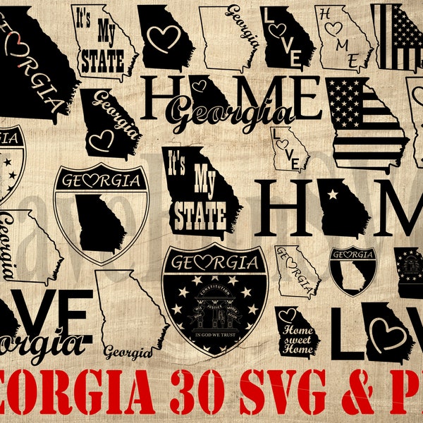 Georgia USA State 30 SVG PNG Bundle Outline Shape ClipArt T-shirt Designs Cut Cricut Cutting Machine ga us Georgia Home Love Georgia 004