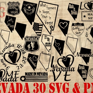 Nevada SVG PNG 30 fichiers en téléchargement numérique instantané Las Vegas forme Silhouette carte Clipart chemise tasse Cricut découpe Lasercut USA 007