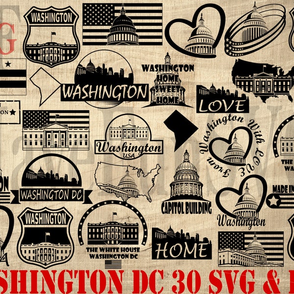 Washington DC City Digital SVG PNG Files Instant Download Bundle Vector Shirt Design Cricut Mug Press Clipart Outline Silhouette Shape Print