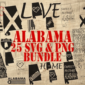 Alabama staat SVG PNG Vector Print Instant Download bestanden bundel Cricut Lasergesneden Logo Clipart omtrek vorm silhouetten shirt Design AL