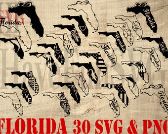 Florida Formen 30 SVG PNG Dateien Bundle: USA Zustand Designs (Digitaler Download)