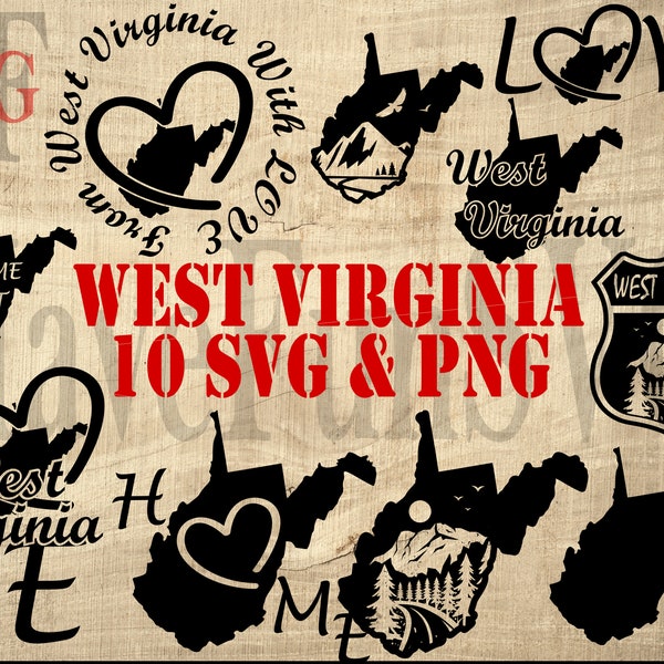 Design West Virginia State Shirt SVG PNG Digital Download Files Bundle Cricut Mug Press Clipart Vector Cutting cut Design Map Shape Outline