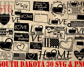 South Dakota SVG PNG Dateien Bundle: Zustand Shirt Design Clipart (digitaler Download)