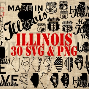 Illinois State USA 30 SVG PNG téléchargement immédiat fichiers Bundle Machine de découpe Cricut Silhouette Laser Cut Design Clipart forme Best-seller 06