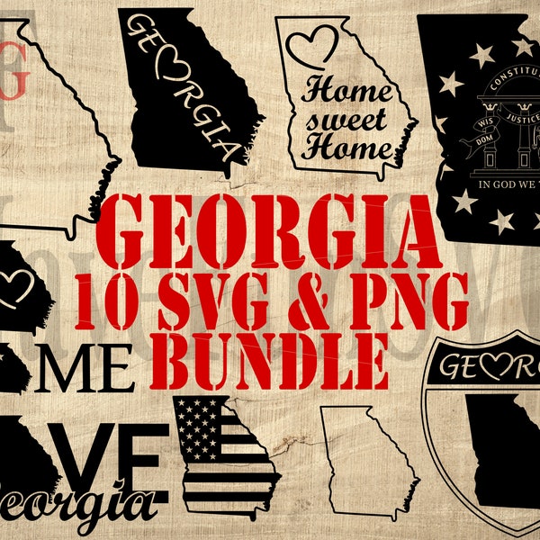 Georgia USA State 10 SVG PNG Bundle Outline Shape ClipArt T-shirt Designs Cut Cricut Cutting Machine ga us Georgia Home Love Georgia 002