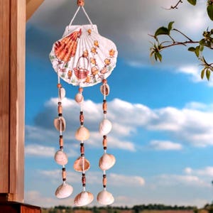 Carillon éolien irlandais en forme de coquille Saint-Jacques, découpage fait main poule et poussins, décoration de cuisine de ferme unique, cadeau de collection rustique amusant, fête des mères.