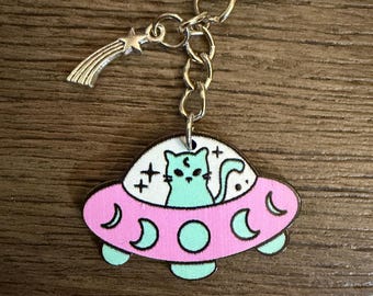 Kitty UFO Keychain