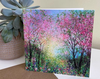 Cherry Blossom and Wild Flora Blank Greetings Card