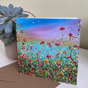 Fleurs sauvages et soleil 2 carte de voeux vierge