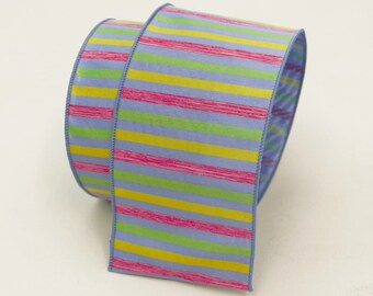 Farrisilk Spring Stripes Ribbon, 2.5" X 10 Yrd. Ribbon, Farrisilk Ribbon, Designer Ribbon, luxury ribbon, Ribbon for Wreaths, Lemon Ribbon,