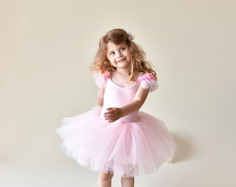 robe en tulle fleur rose, tenue de bébé, robe tutu fleur fille, robe tutu fleur bébé, 1er anniversaire robe, robe tutu fleur rose