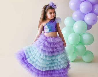 Little Mermaid Tutu Skirt and Crop/Long Skirt for mermaid party/Mermaid Costume/Crop for little girl/Mermaid Party dress/Mermaid Tutu