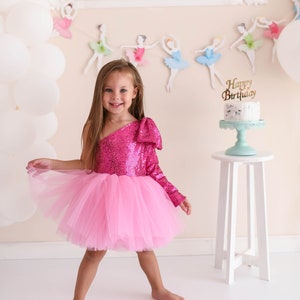 Pink Shiny Tutu Dress/Birthday Tutu Dress/Birthday Outfit/Girl's Birthday Dress Outfit/Sugar Pink Tutu Dress/hot pink tutu/hot pink outfit/ zdjęcie 1