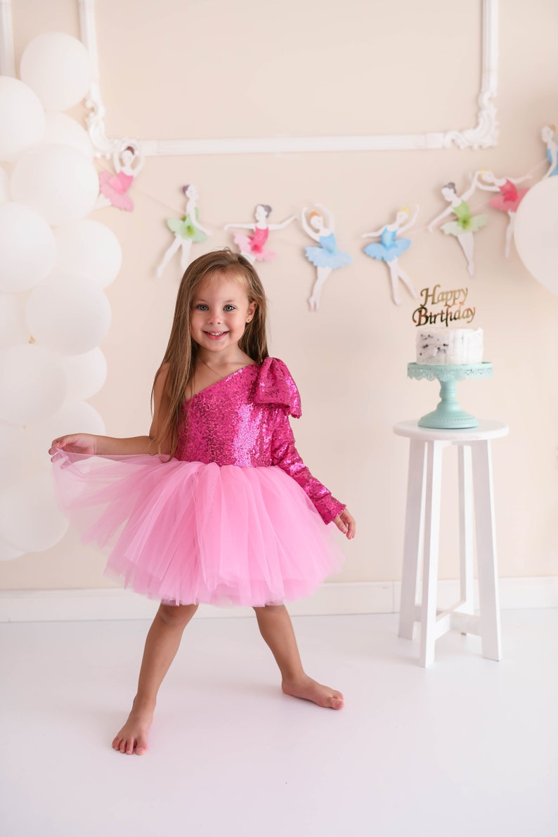 Pink Shiny Tutu Dress/Birthday Tutu Dress/Birthday Outfit/Girl's Birthday Dress Outfit/Sugar Pink Tutu Dress/hot pink tutu/hot pink outfit/ zdjęcie 1