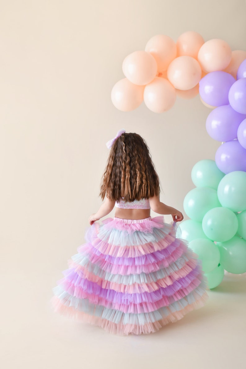 Colorful Tutu Skirt and Crop/Long tutu skirt for little girl/tutu skirt for girls/birthday tutu skirt for girl/Birthday's Outfit/crop top image 3