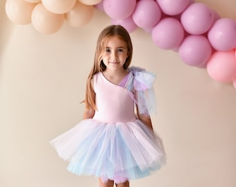 Robe tutu d'anniversaire/tenue d'anniversaire/robe d'anniversaire fille/tenue de séance photo/robe de séance photo/robe en tulle rose/robe tutu une épaule