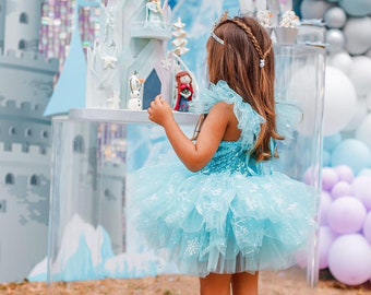 Robe Elsa Tutu/Custume pour petite fille/Tenue d’anniversaire/Costume Elsa/Robe Tutu bleue pour fille/tutu d’anniversaire pour bébés/ robe tutu d’anniversaire