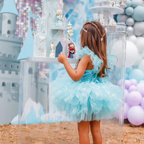 Robe Elsa Tutu/Custume pour petite fille/Tenue d’anniversaire/Costume Elsa/Robe Tutu bleue pour fille/tutu d’anniversaire pour bébés/ robe tutu d’anniversaire