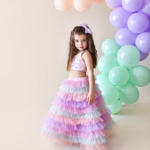 Colorful Tutu Skirt and Crop/Long tutu skirt for little girl/tutu skirt for girls/birthday tutu skirt for girl/Birthday's Outfit/crop top image 1