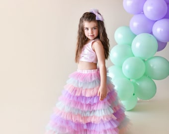 Colorful Tutu Skirt and Crop/Long tutu skirt for little girl/tutu skirt for girls/birthday tutu skirt for girl/Birthday's Outfit/crop top