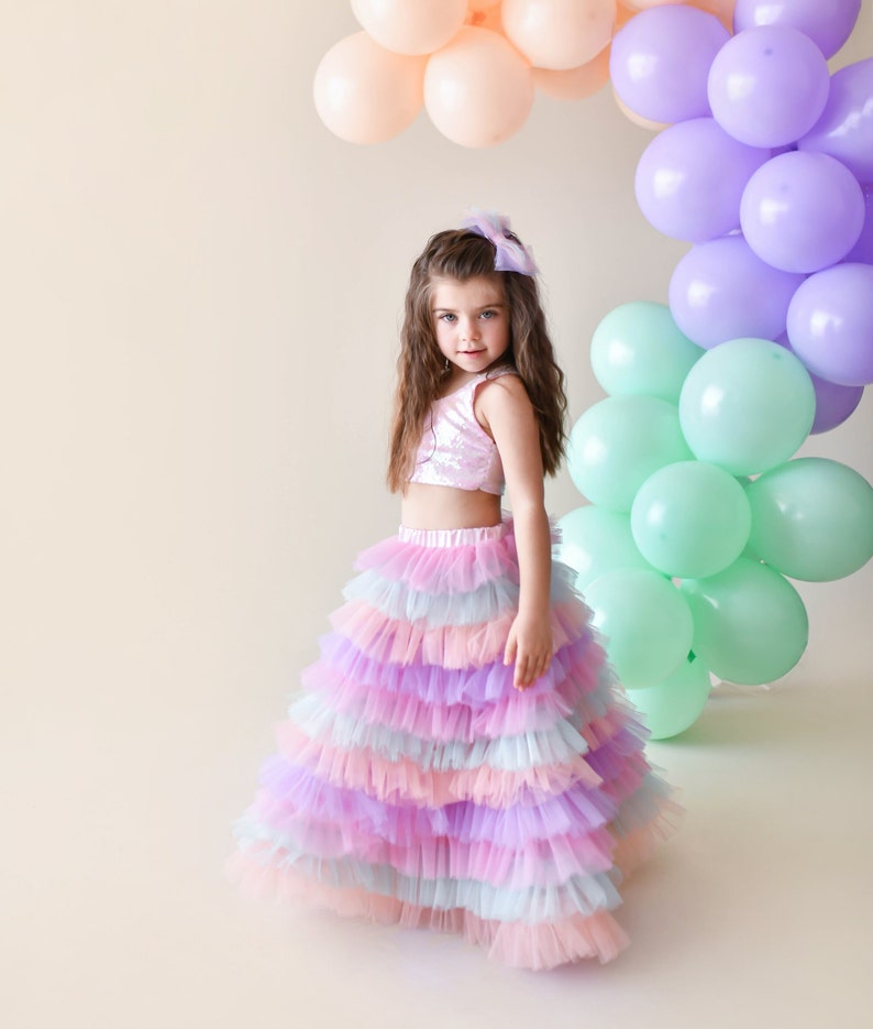 Colorful Tutu Skirt and Crop/Long tutu skirt for little girl/tutu skirt for girls/birthday tutu skirt for girl/Birthday's Outfit/crop top image 1