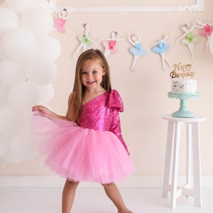 Pink Shiny Tutu Dress/Birthday Tutu Dress/Birthday Outfit/Girl's Birthday Dress Outfit/Sugar Pink Tutu Dress/hot pink tutu/hot pink outfit/ zdjęcie 5