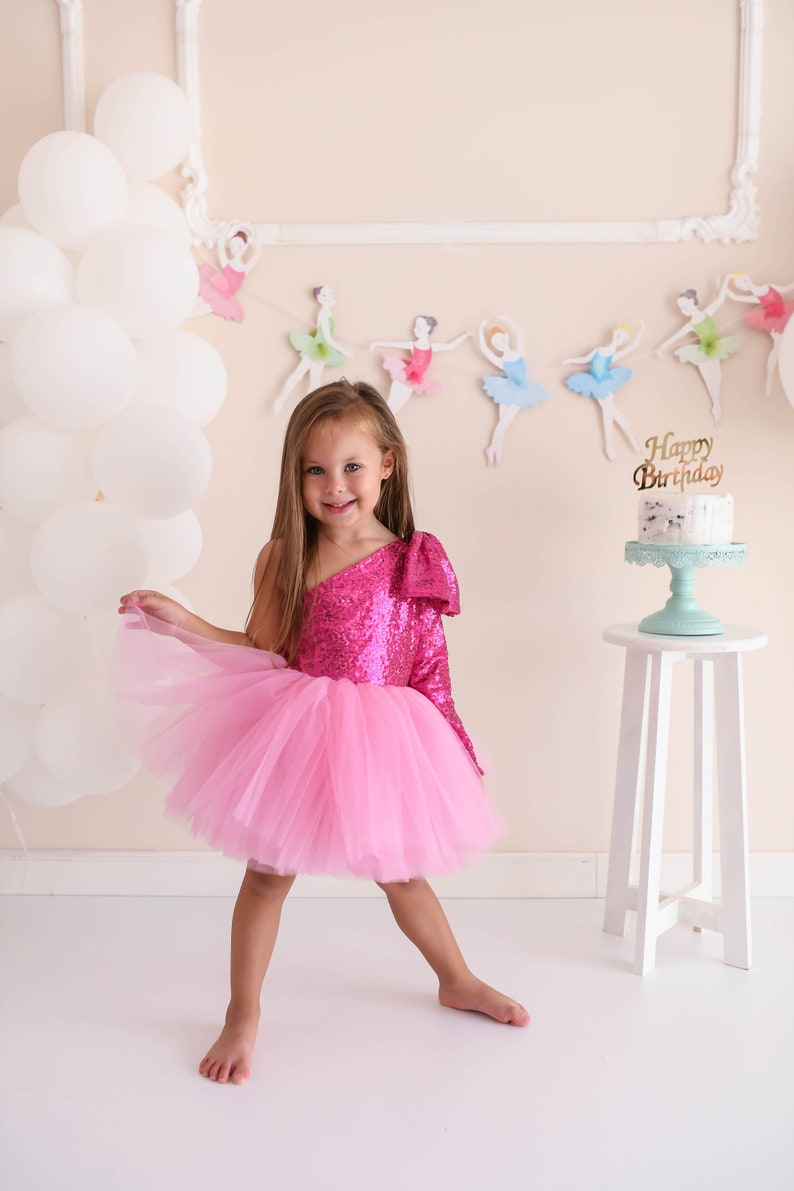 Pink Shiny Tutu Dress/Birthday Tutu Dress/Birthday Outfit/Girl's Birthday Dress Outfit/Sugar Pink Tutu Dress/hot pink tutu/hot pink outfit/ zdjęcie 5