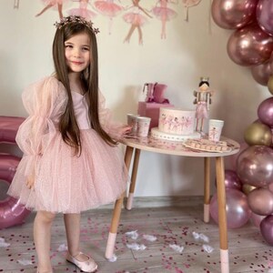 Luna Tulle Dress/ Birthday's outfit/Birthday's party dress/Girls dresses with tulle/tutu dress for girl/wedding dress for girl/powder tutu zdjęcie 5