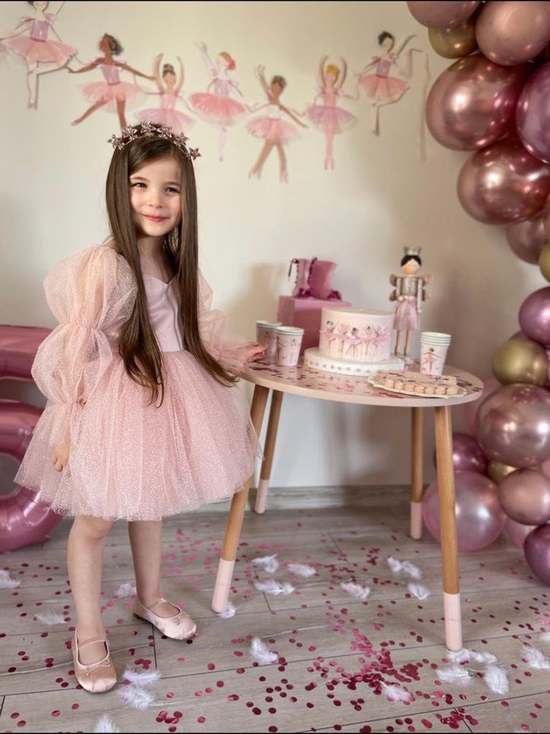 Luna Tulle Dress/ Birthday's outfit/Birthday's party dress/Girls dresses with tulle/tutu dress for girl/wedding dress for girl/powder tutu zdjęcie 5