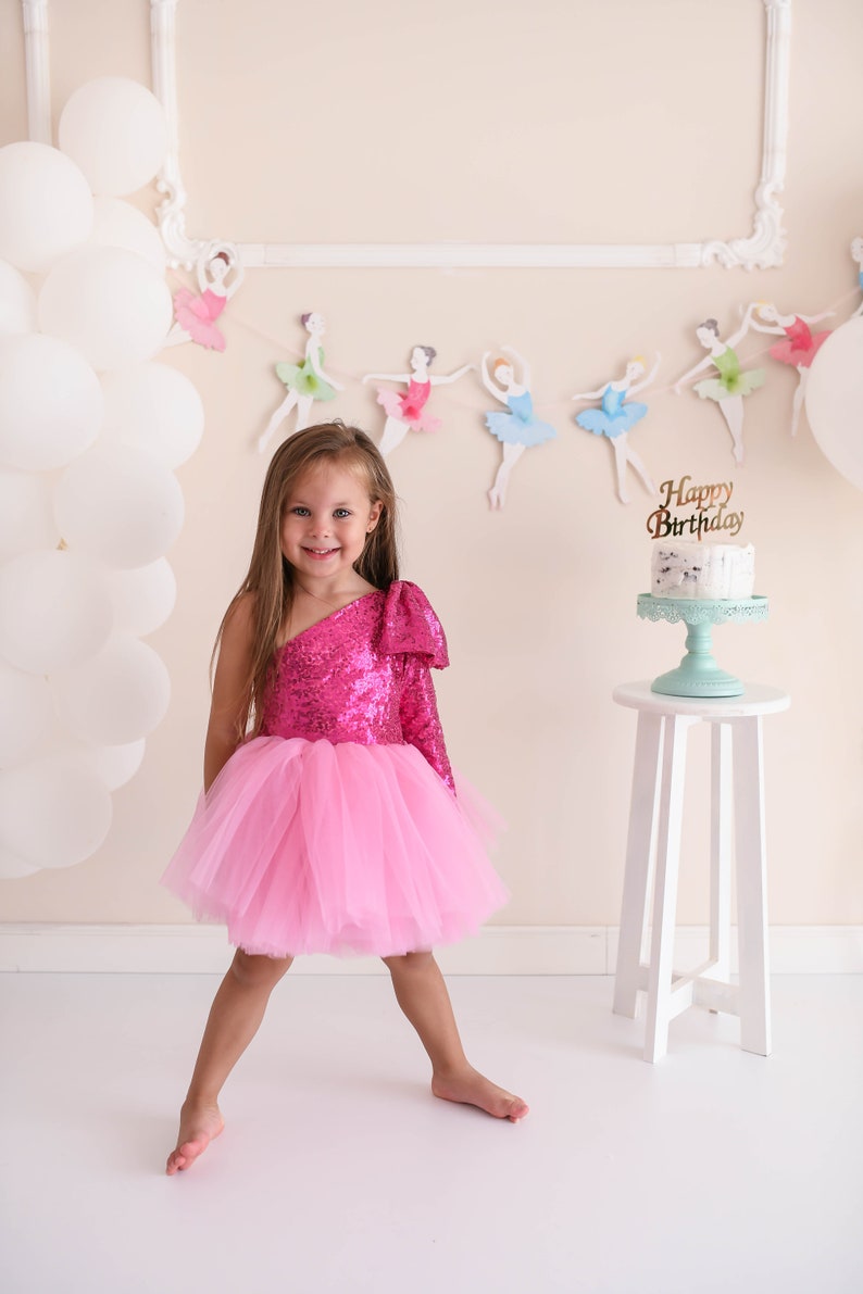 Pink Shiny Tutu Dress/Birthday Tutu Dress/Birthday Outfit/Girl's Birthday Dress Outfit/Sugar Pink Tutu Dress/hot pink tutu/hot pink outfit/ zdjęcie 3