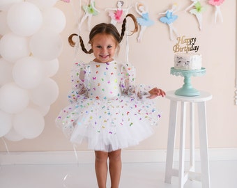 Butterfly tutu dress/girl's butterfly dress/white tutu dress/girl's white butterfly tutu dress/baby's outfit/girl's birthday dress