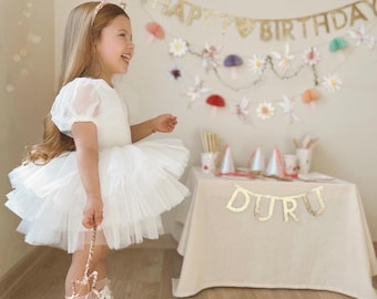 White Boho Tutu Dress/Wedding Tutu dresa for little girl/Event tutu dress for baby/birthday tutu dress for little girl/white tutu dress