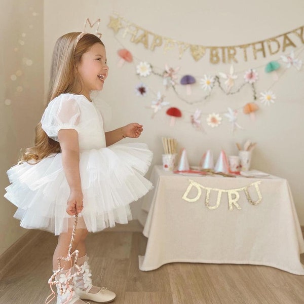 White Boho Tutu Dress/Wedding Tutu dresa for little girl/Event tutu dress for baby/birthday tutu dress for little girl/white tutu dress