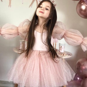 Luna Tulle Dress/ Birthday's outfit/Birthday's party dress/Girls dresses with tulle/tutu dress for girl/wedding dress for girl/powder tutu zdjęcie 4