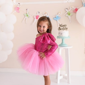 Pink Shiny Tutu Dress/Birthday Tutu Dress/Birthday Outfit/Girl's Birthday Dress Outfit/Sugar Pink Tutu Dress/hot pink tutu/hot pink outfit/ zdjęcie 2